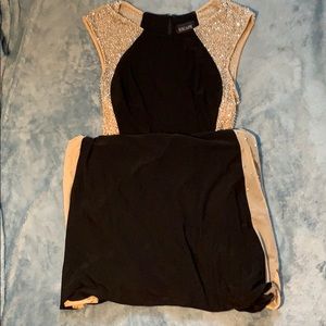 Elegant Black and Tan Beaded Dress